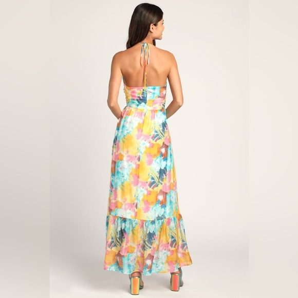 LULUS Stunning One Multi Abstract Print Drawstring
Halter Maxi Dress size M Sun - Picture 4 of 10